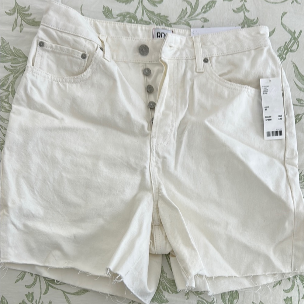 BDG White Jean Shorts High-Waisted Frayed Hem